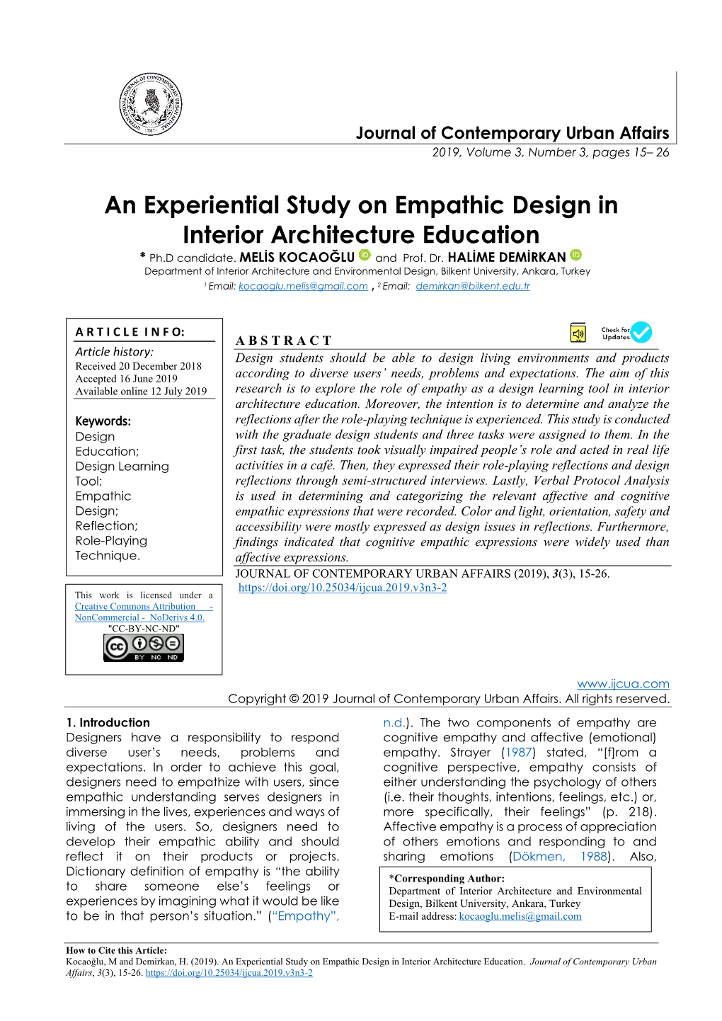 An Experiential Study on Empathic Design in Interior Architecture Education * Ph.D Candidate