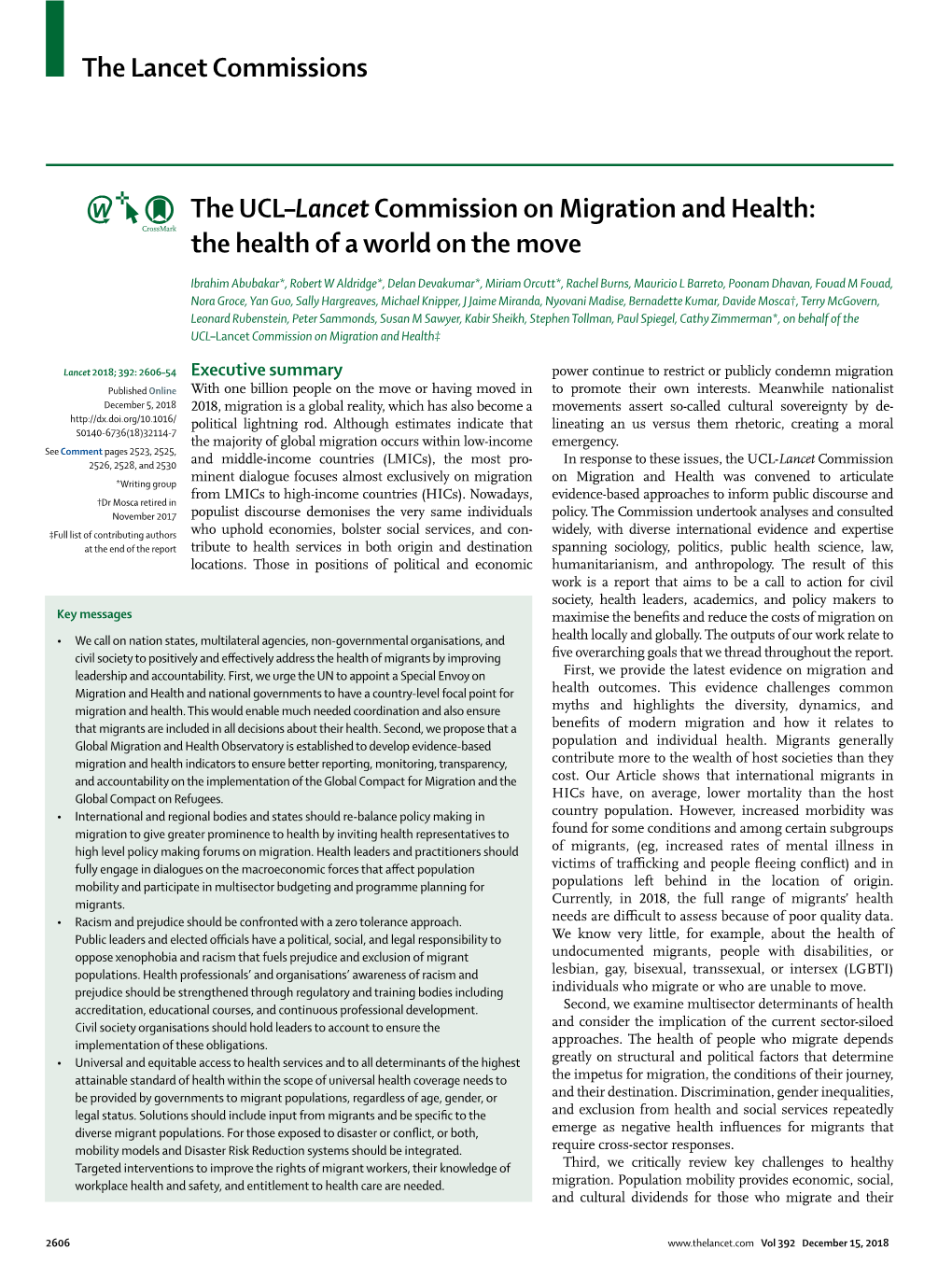 The UCL–Lancet Commission on Migration and Health: the Health of a World on the Move