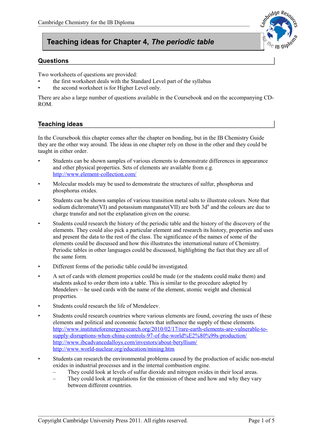 Extension Worksheet Topic 6 s3