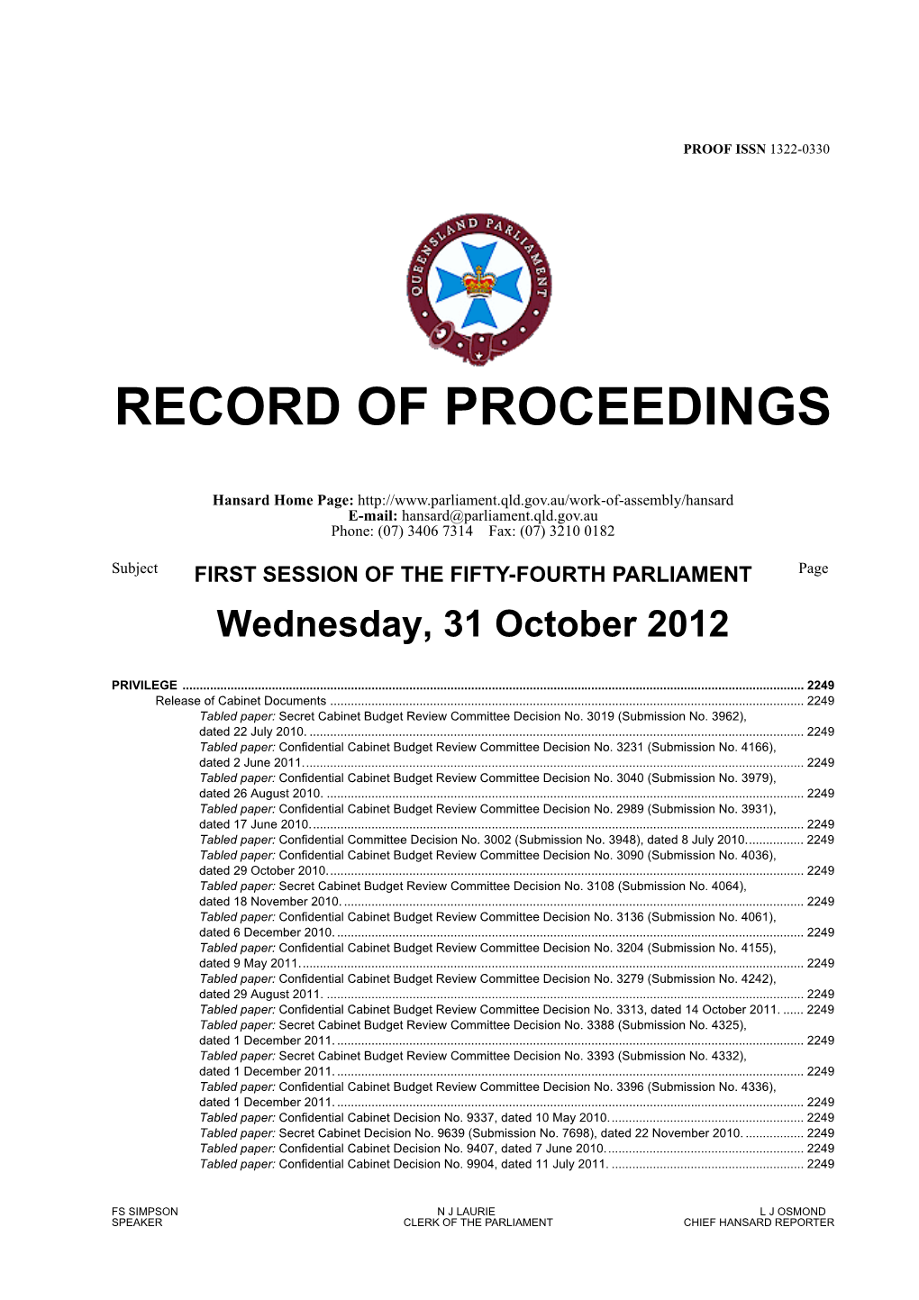 Record of Proceedings