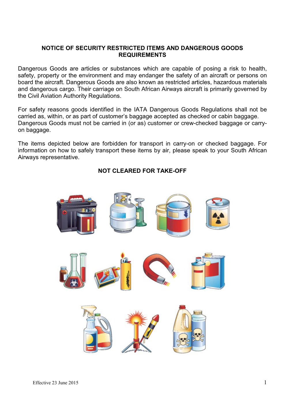 Notice of Security Restricted Items and Dangerous Goods Requirements