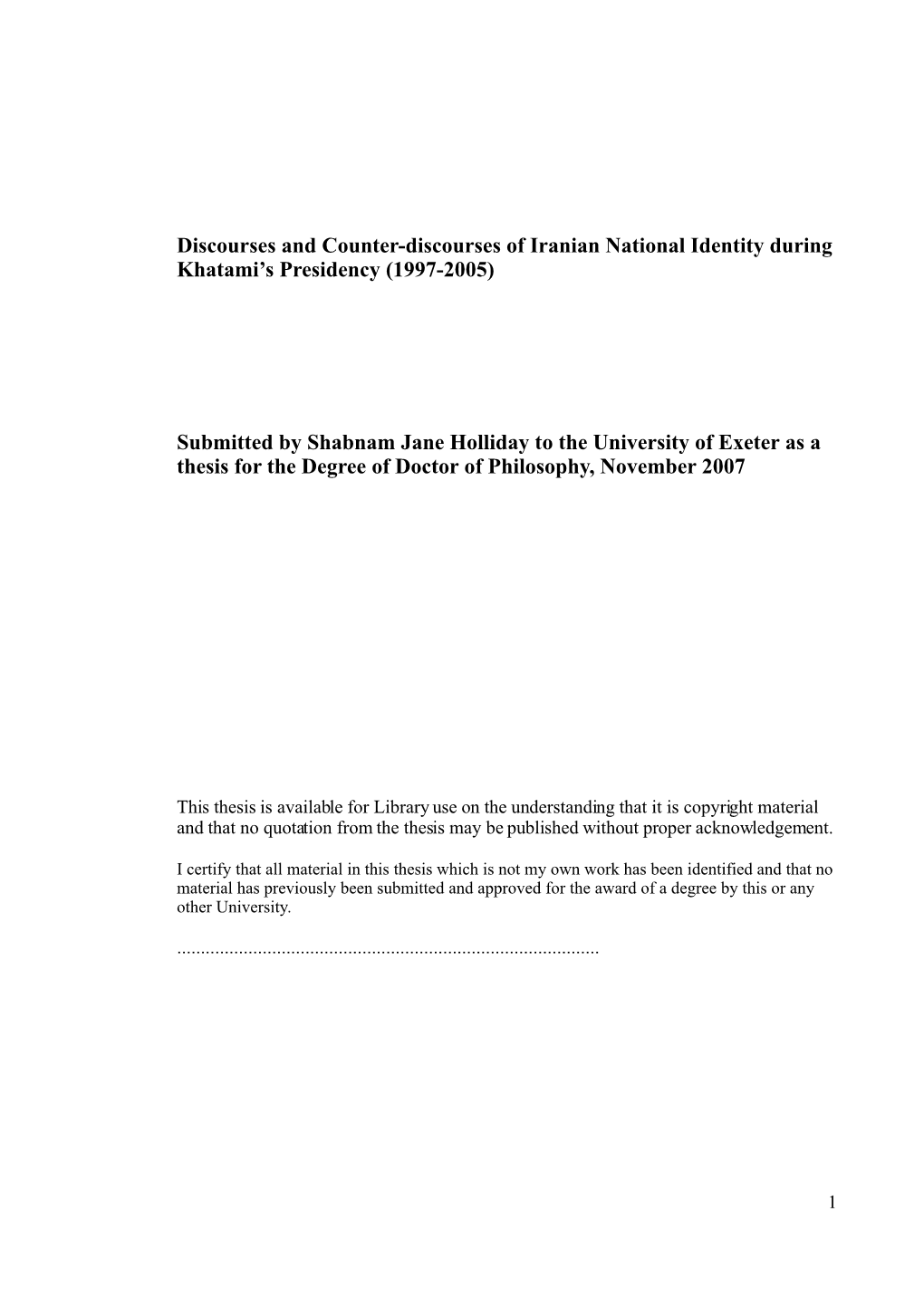 Discourses and Counter-Discourses of Iranian National Identity During Khatami’S Presidency (1997-2005)