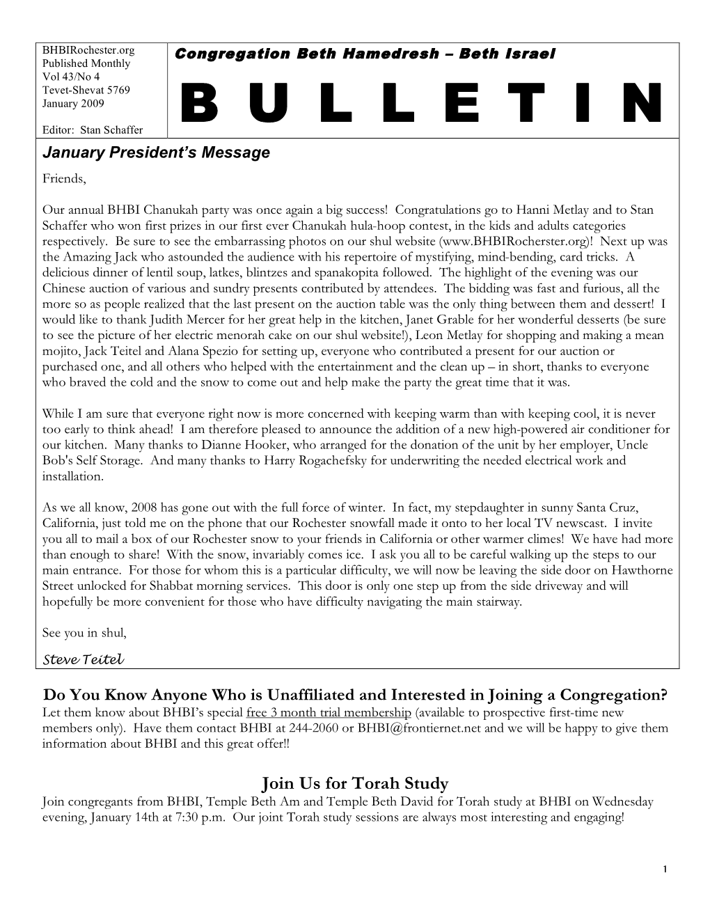 BHBI January 09 Bulletin