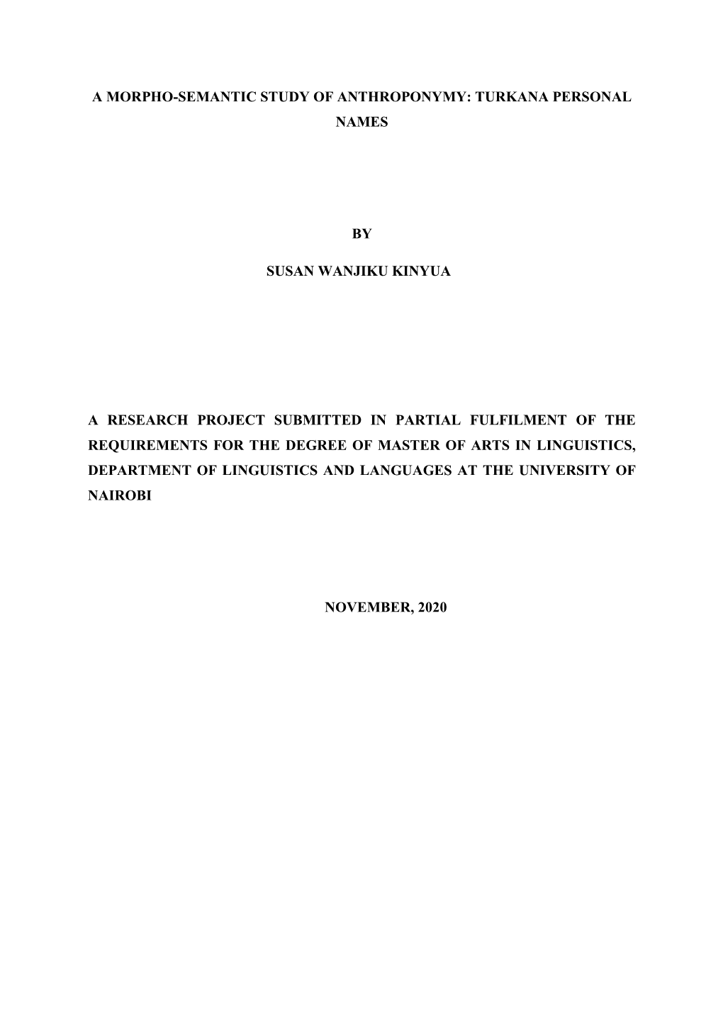 A Morpho-Semantic Study of Anthroponymy: Turkana Personal Names