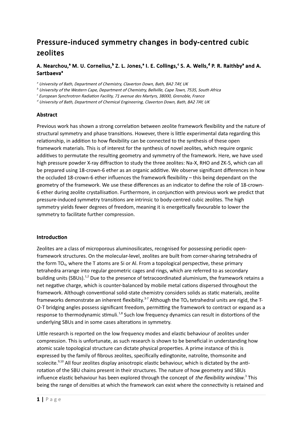 Pressure-Induced Symmetry Changes in Body-Centred Cubic Zeolites