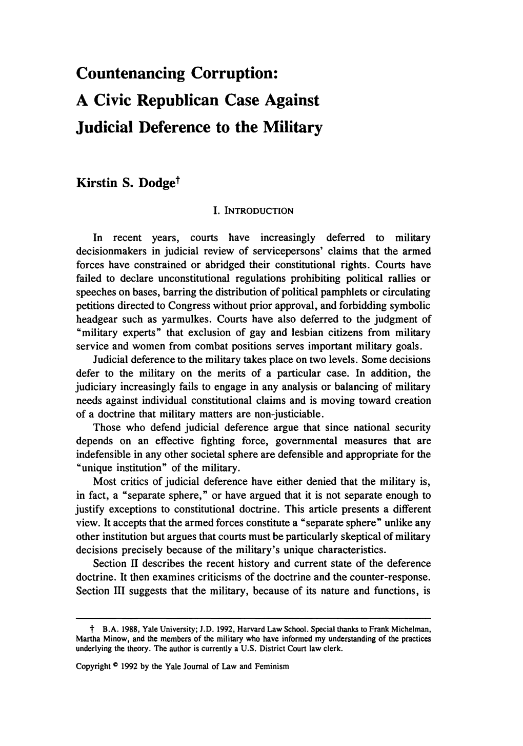 Countenancing Corruption: a Civic Republican Case Against Judicial Deference to the Military