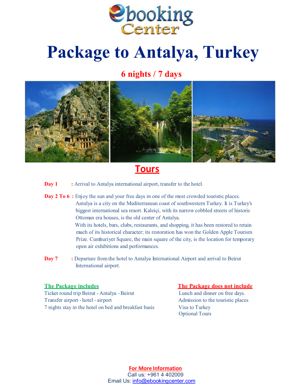 Package to Antalya, Turkey