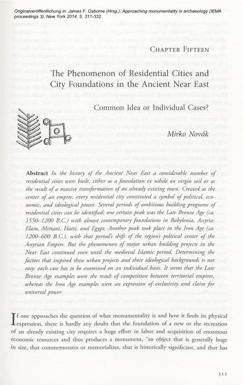 The Phenomenon of Residential Cities and City Foundations in the Ancient Near East