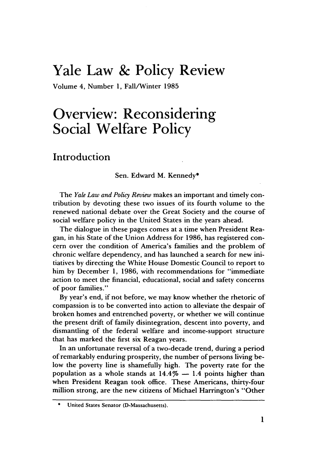 Reconsidering Social Welfare Policy: Introduction