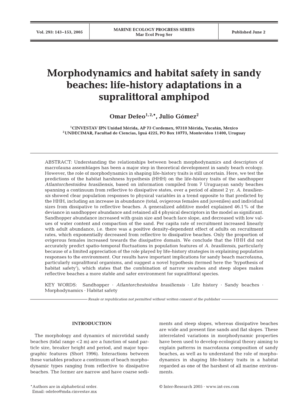 Morphodynamics and Habitat Safety in Sandy Beaches: Life-History Adaptations in a Supralittoral Amphipod