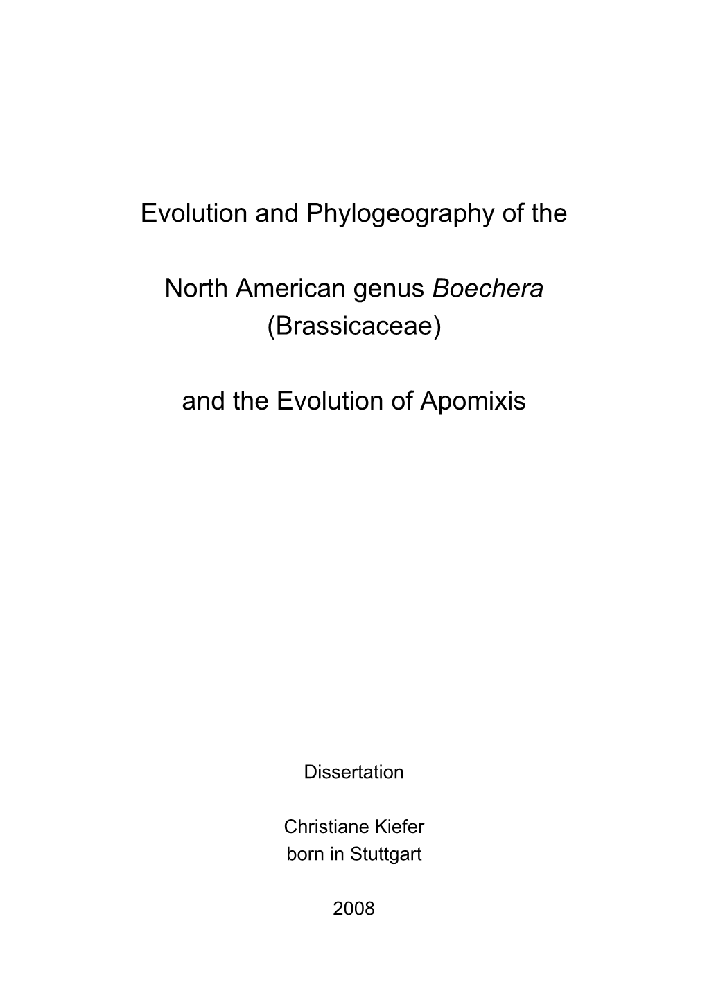 Evolution and Phylogeography of Brassicaceae