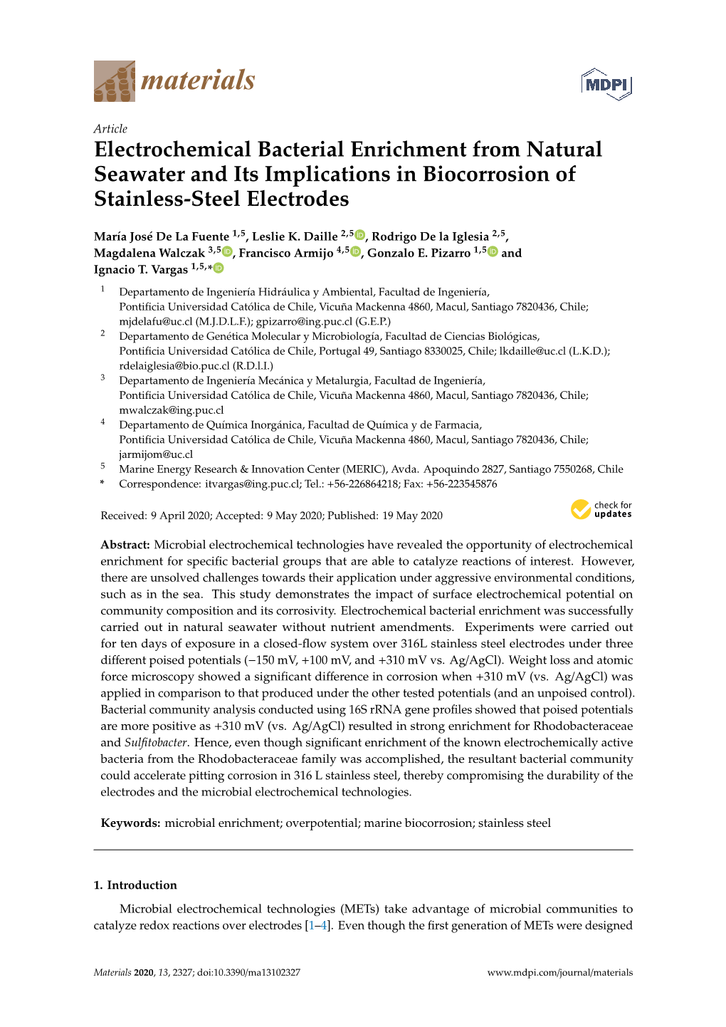 Electrochemical Bacterial Enrichment from Natural Seawater and Its Implications in Biocorrosion of Stainless-Steel Electrodes