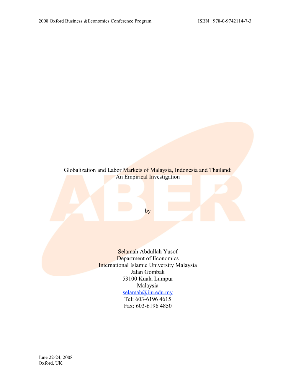 Globalization and Labor Markets of Malaysia, Indonesia and Thailand - an Empirical Investigation