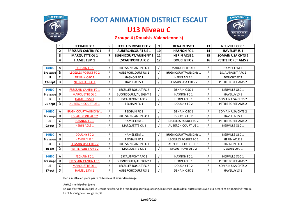 Quadrangulaires U13 Niveau C Groupe 4