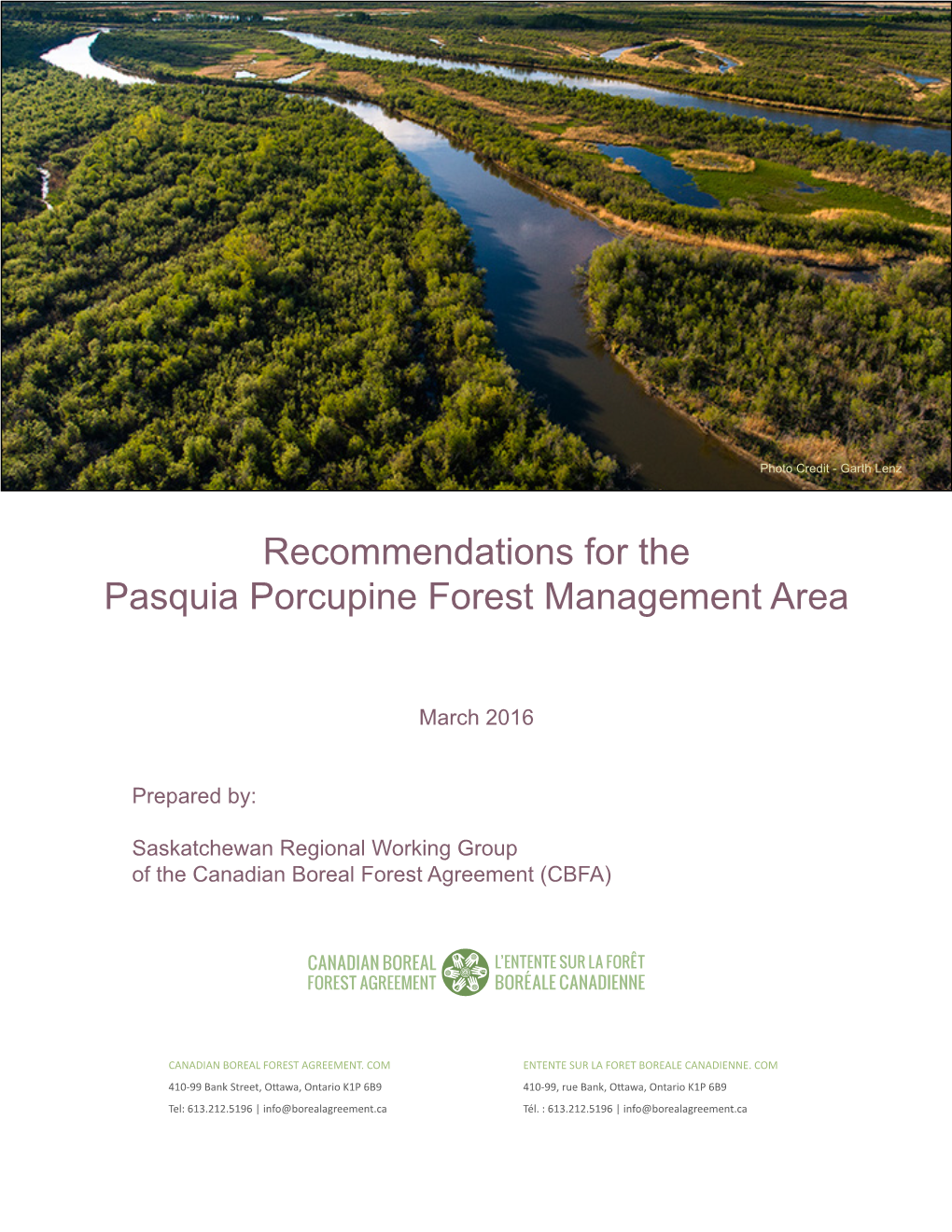 Recommendations for the Pasquia Porcupine Forest Management Area