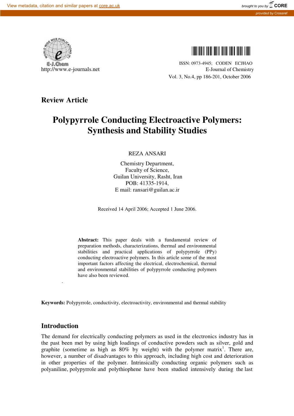 Polypyrrole Conducting Electroactive Polymers: Synthesis and Stability Studies