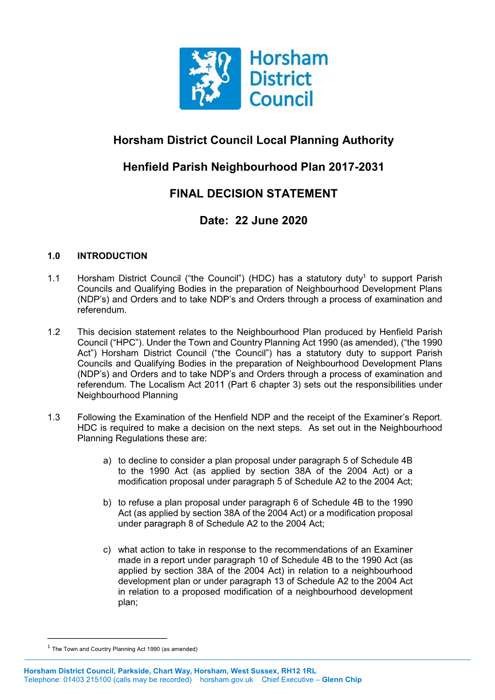 Horsham District Council Local Planning Authority Henfield Parish