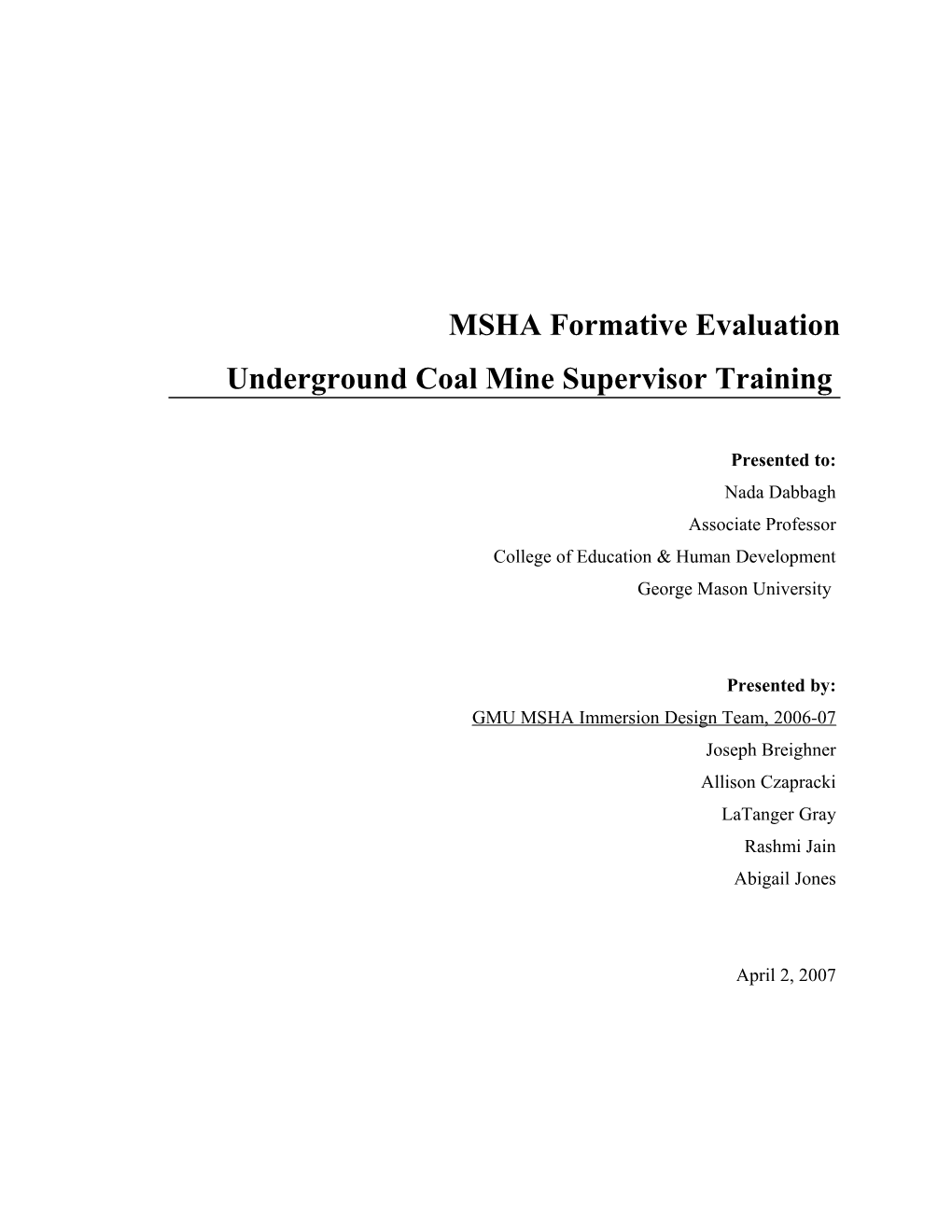 MSHA Performance Analysis Briefing Report