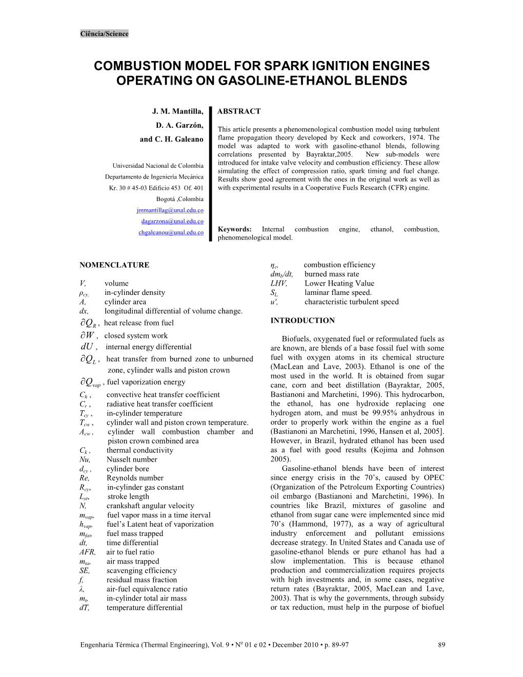 Combustion Model for Spark Ignition Engines Operating on Gasoline-Ethanol Blends