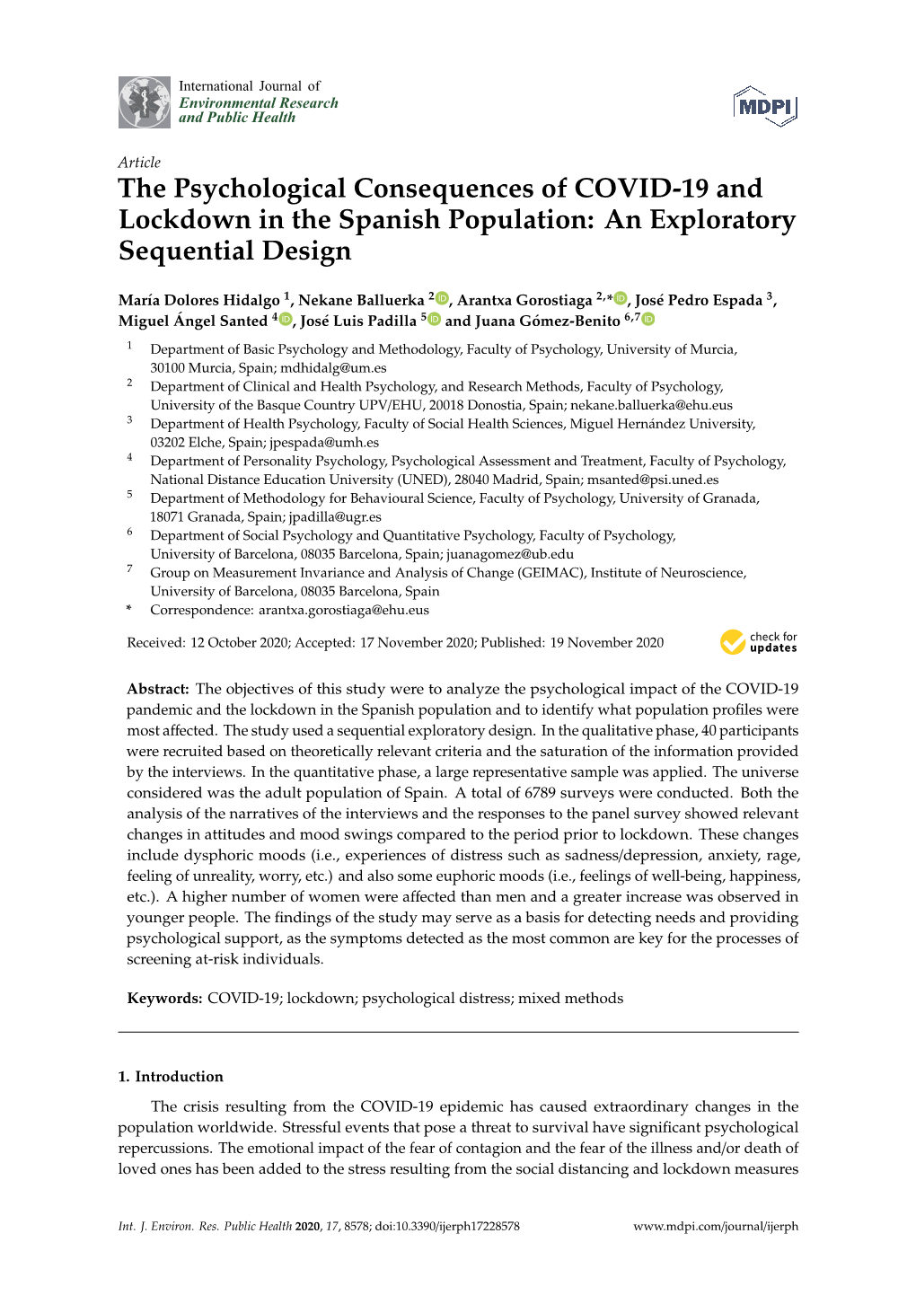 The Psychological Consequences of COVID-19 and Lockdown in the Spanish Population: an Exploratory Sequential Design