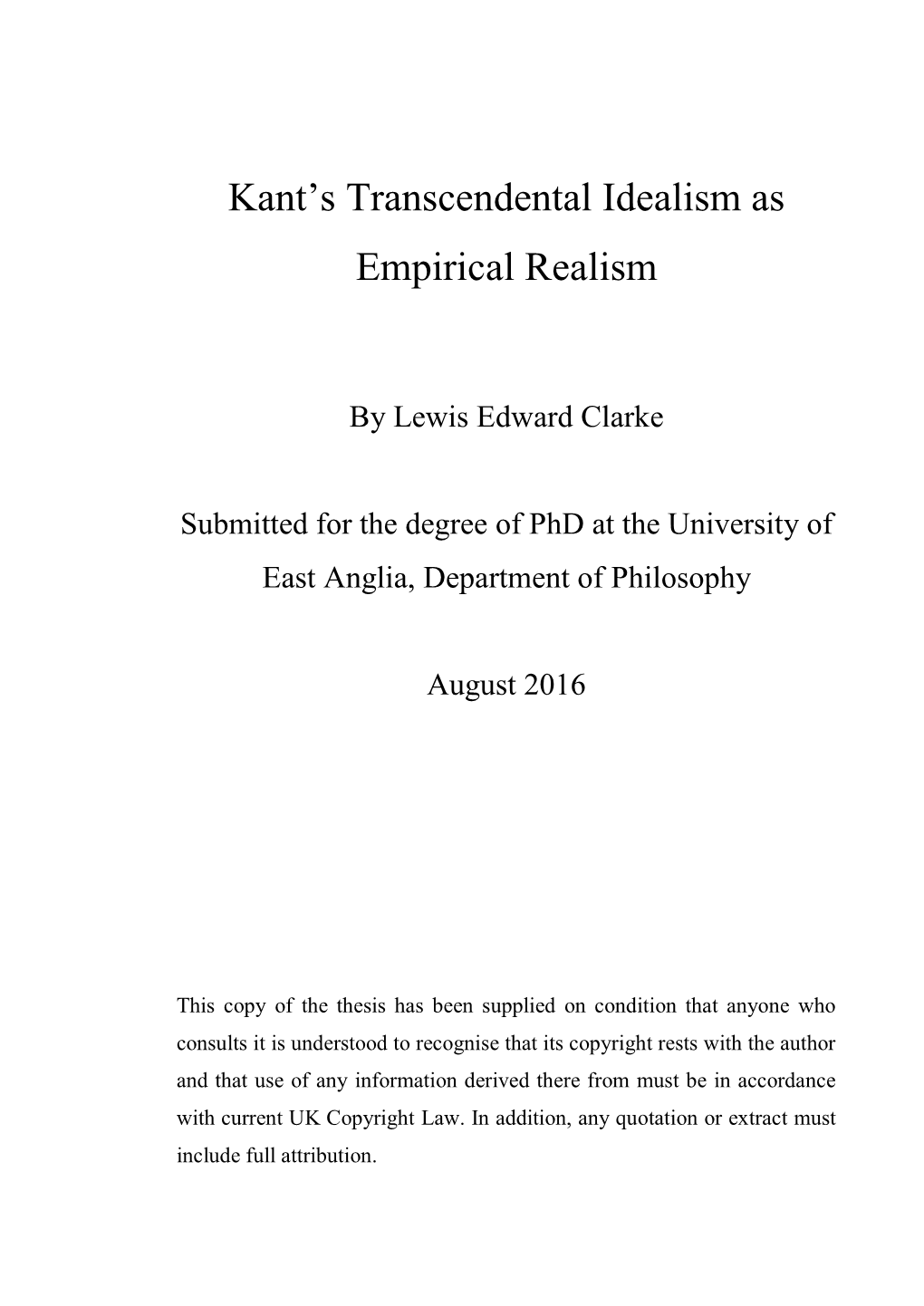 Kant's Transcendental Idealism As Empirical Realism