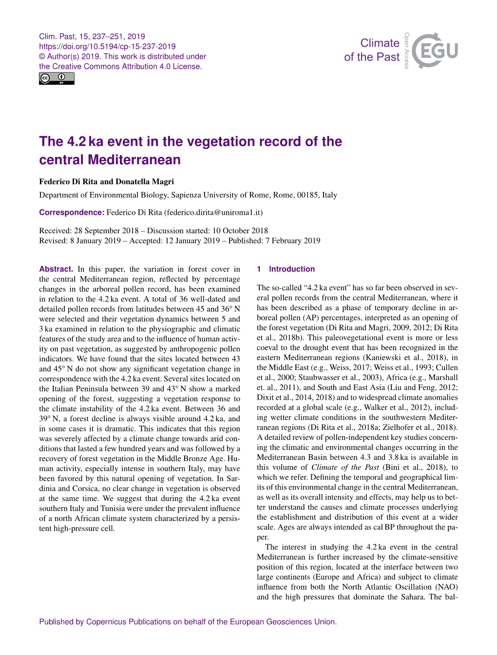 The 4.2 Ka Event in the Vegetation Record of the Central Mediterranean