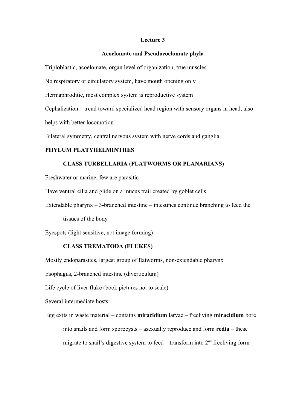 Acoelomate and Pseudocoelomate Phyla