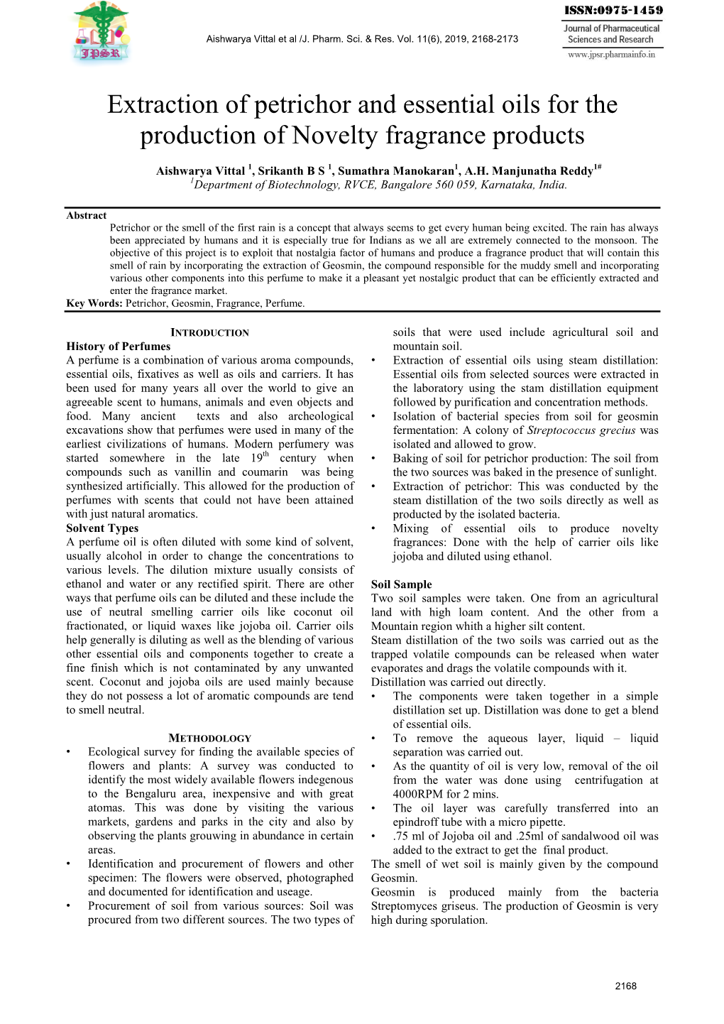 Extraction of Petrichor and Essential Oils for the Production of Novelty Fragrance Products