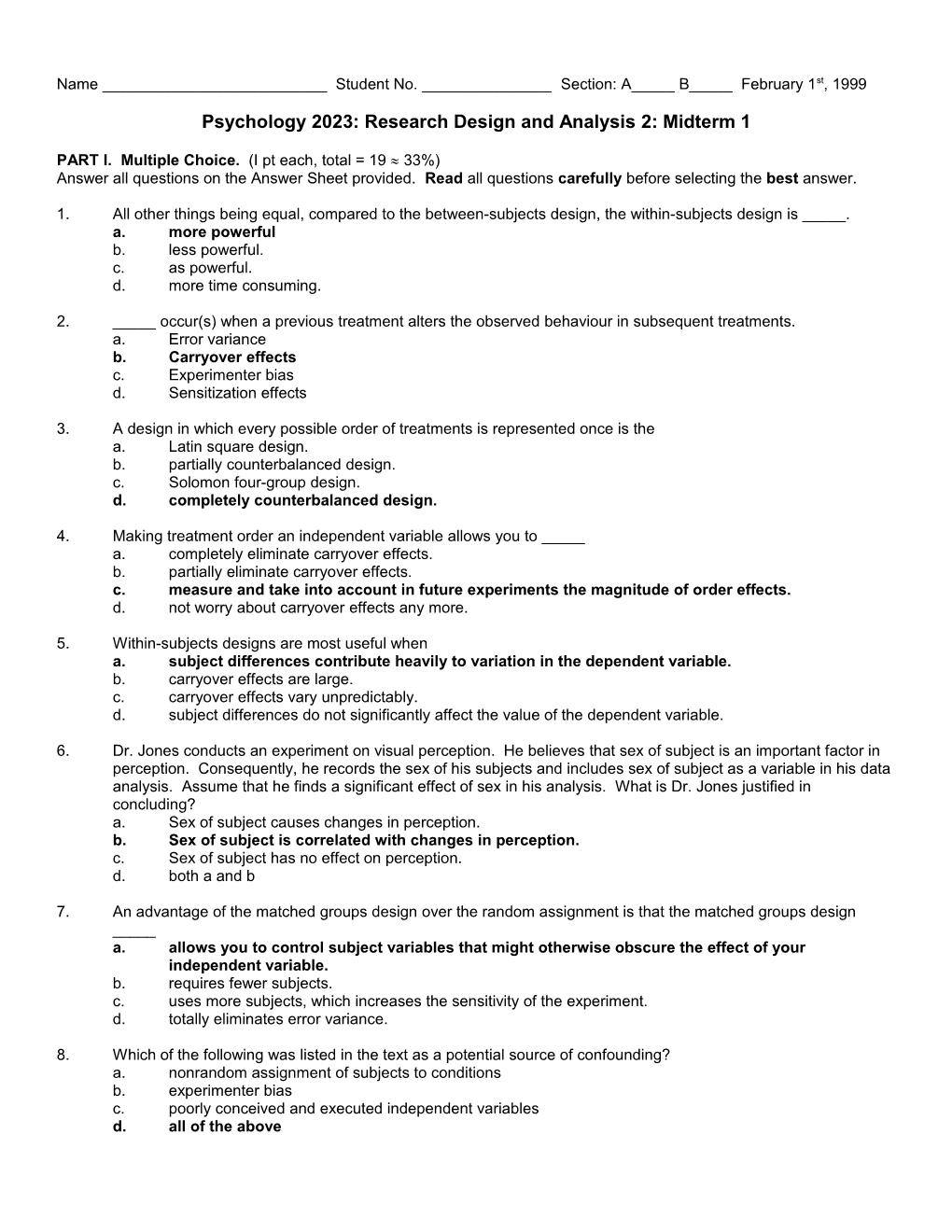 Psychology 2023: Research Design and Analysis 2: Midterm 1