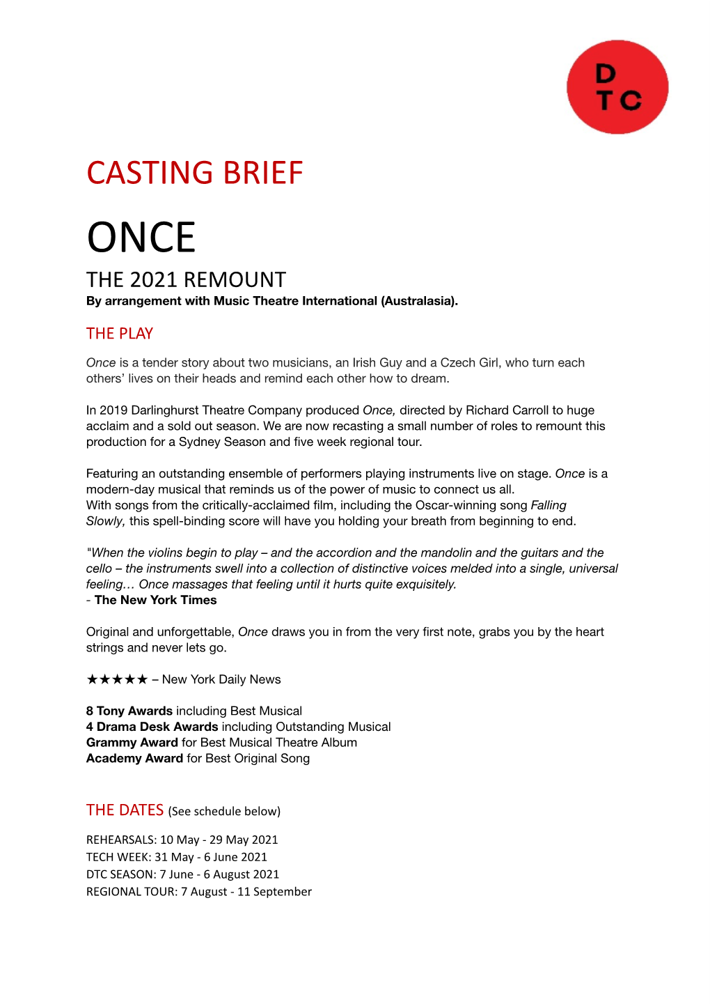 ONCE the 2021 REMOUNT by Arrangement with Music Theatre International (Australasia)
