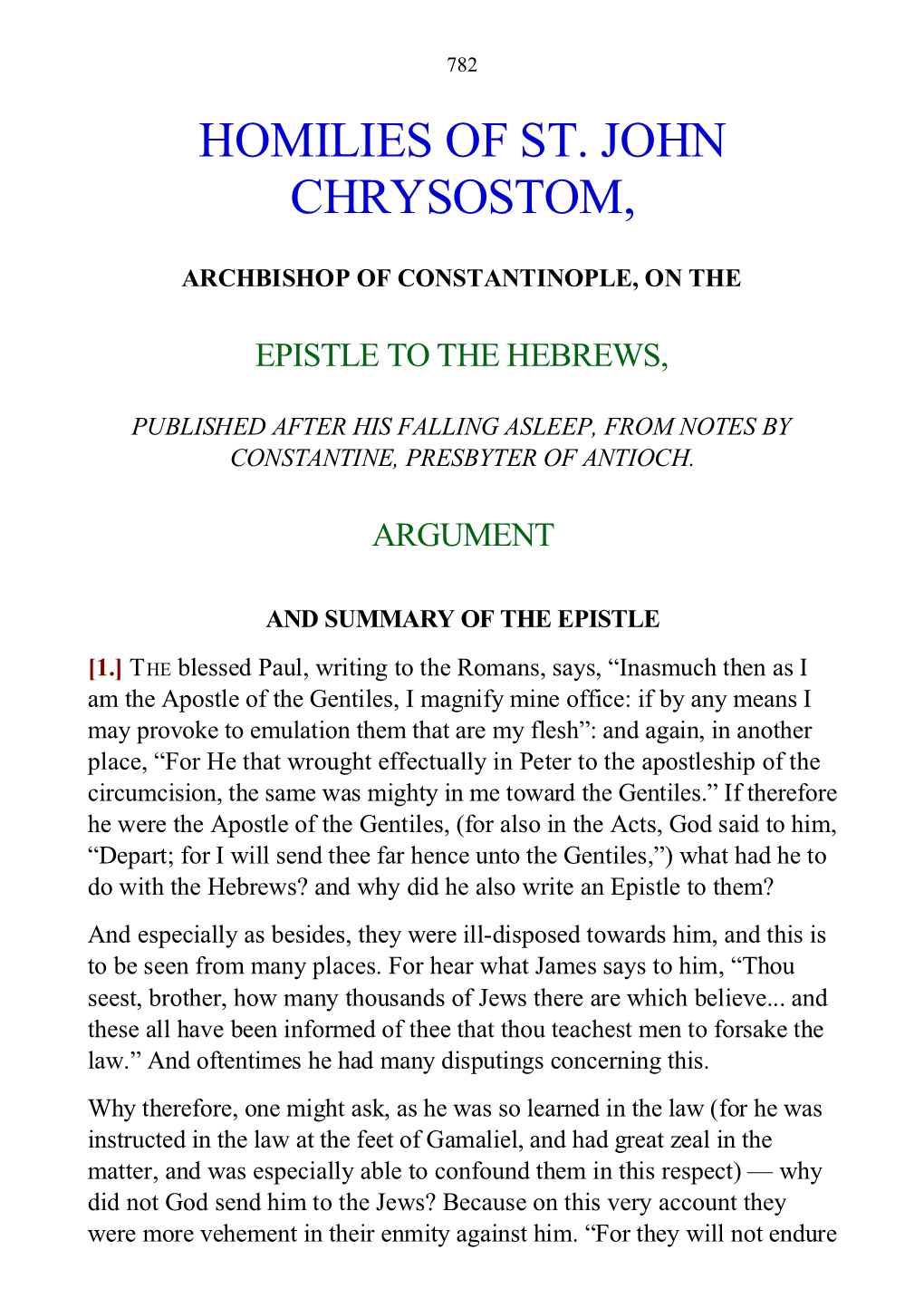 Homilies of St. John Chrysostom