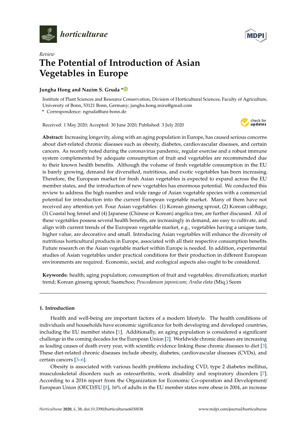 The Potential of Introduction of Asian Vegetables in Europe