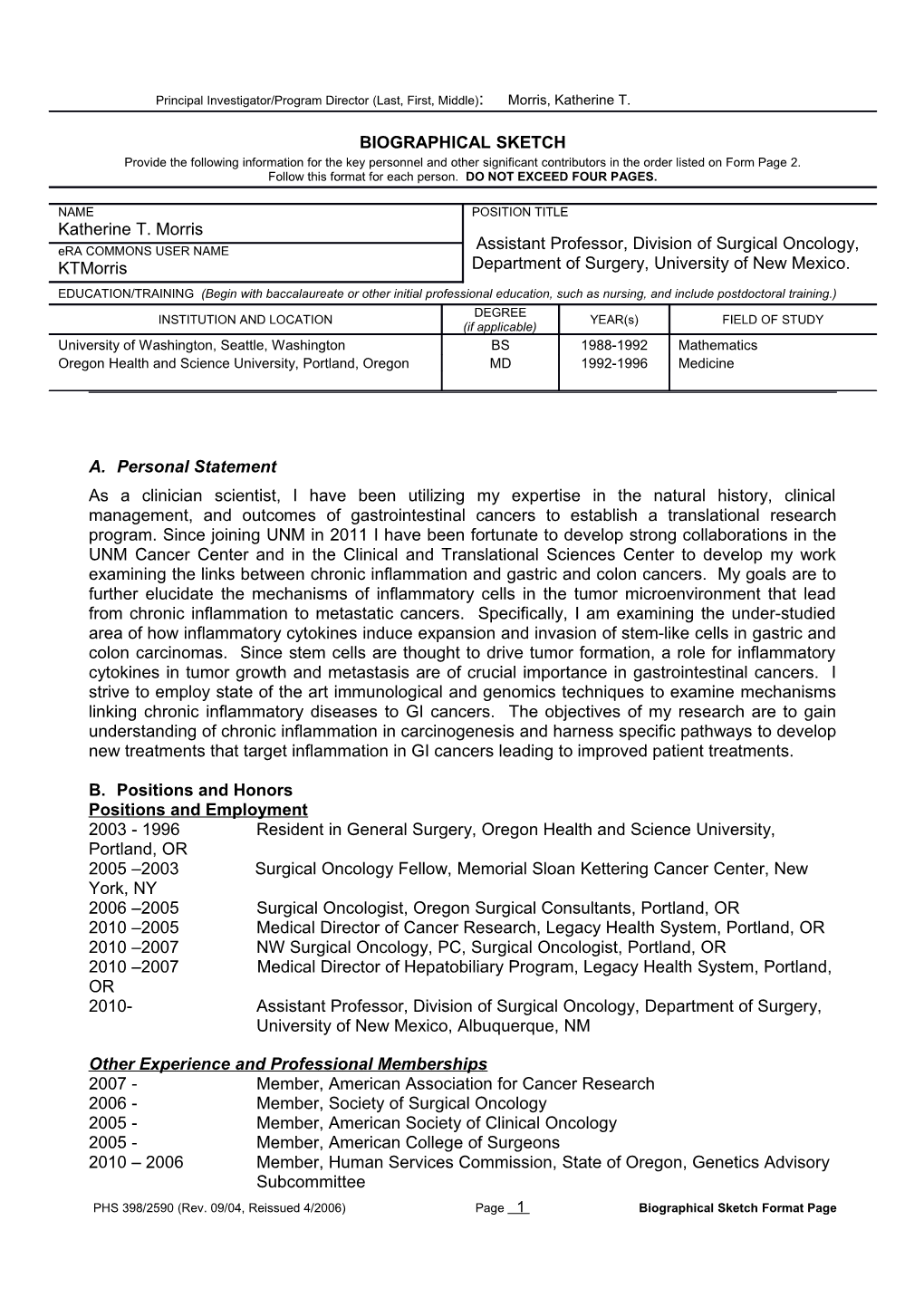 PHS 398 (Rev. 9/04), Biographical Sketch Format Page s7