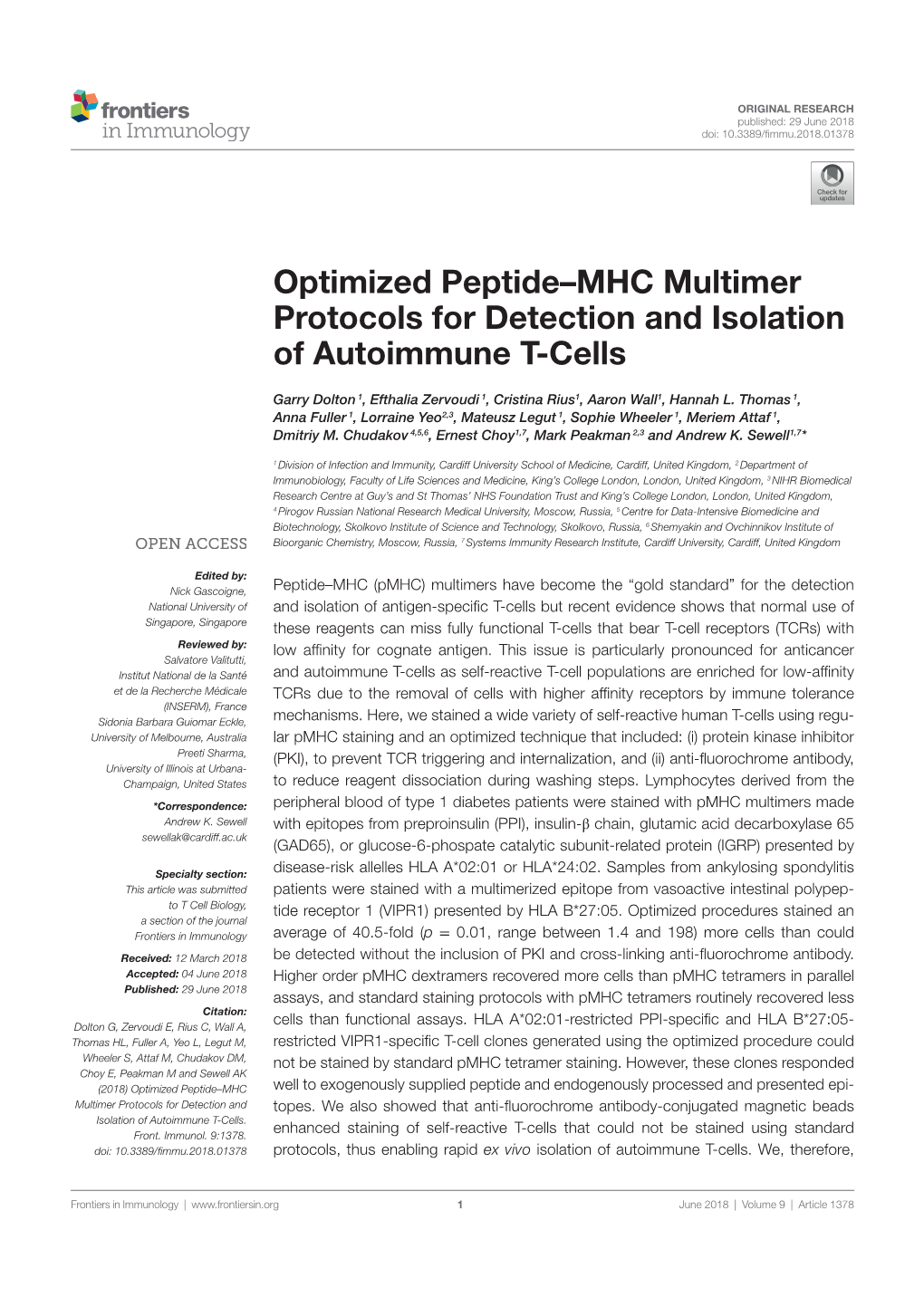 Optimized Peptide–MHC Multimer Protocols for Detection and Isolation of Autoimmune T-Cells