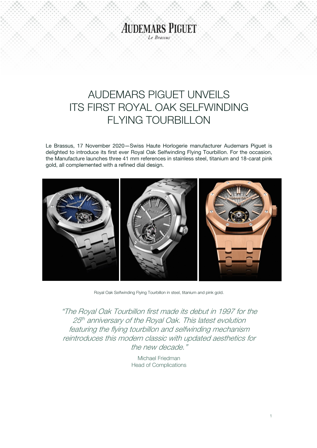 Audemars Piguet Unveils Its First Royal Oak Selfwinding Flying Tourbillon