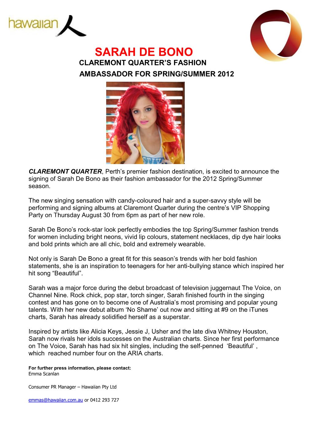 Sarah De Bono Claremont Quarter’S Fashion Ambassador for Spring/Summer 2012