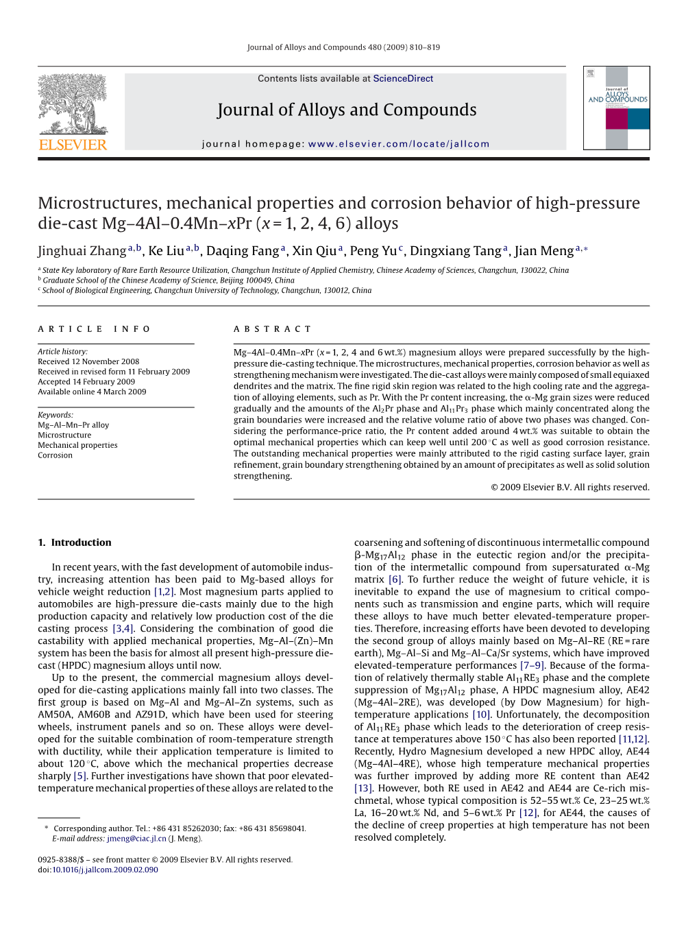 Journal of Alloys and Compounds Microstructures, Mechanical