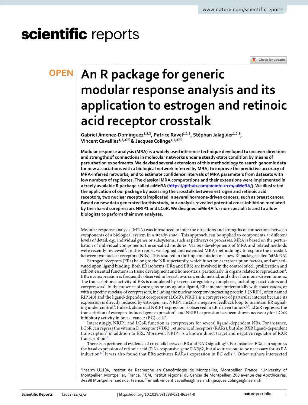 An R Package for Generic Modular Response Analysis and Its Application to Estrogen and Retinoic Acid Receptor Crosstalk
