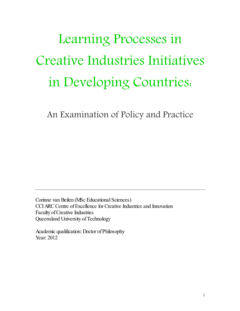Learning Processes in Creative Industries Initiatives in Developing Countries