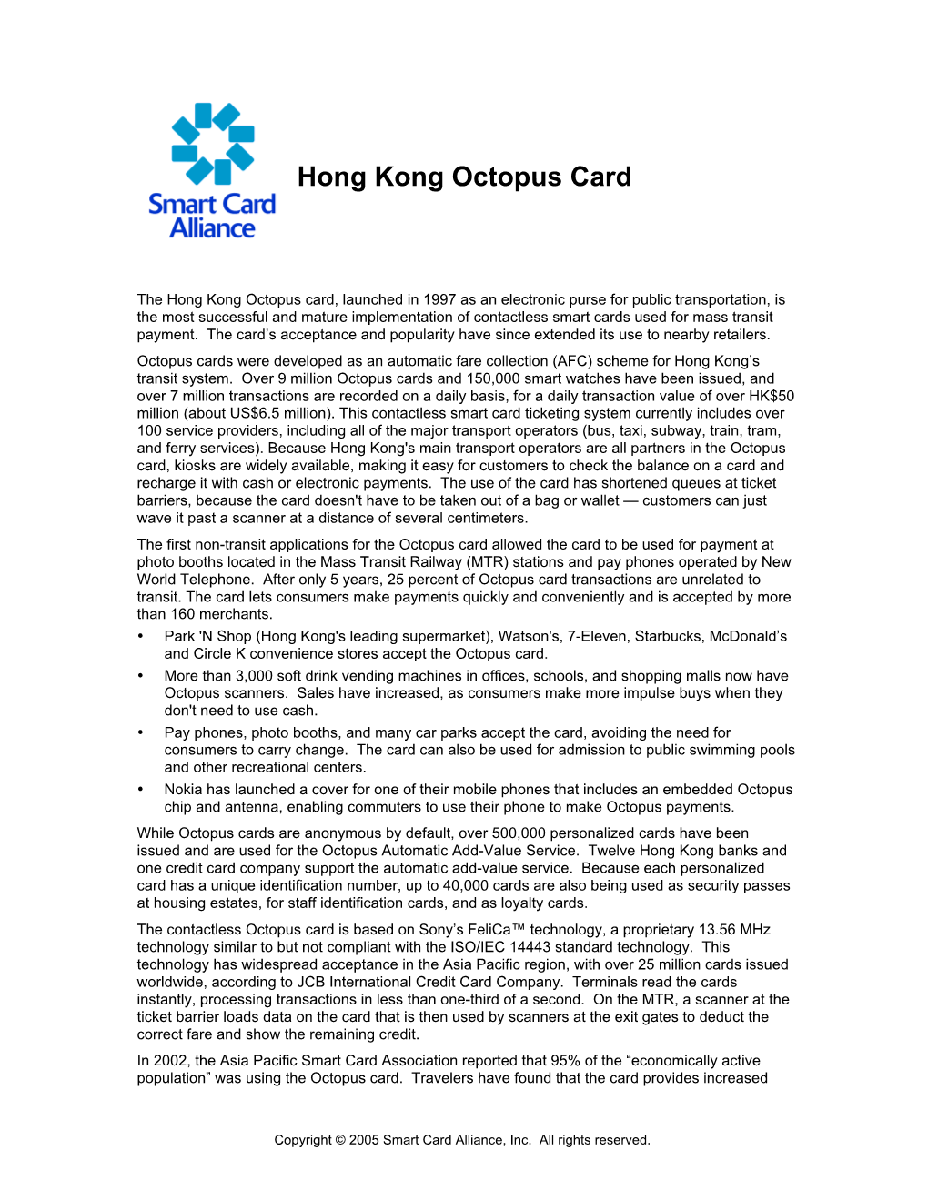 Hong Kong Octopus Card