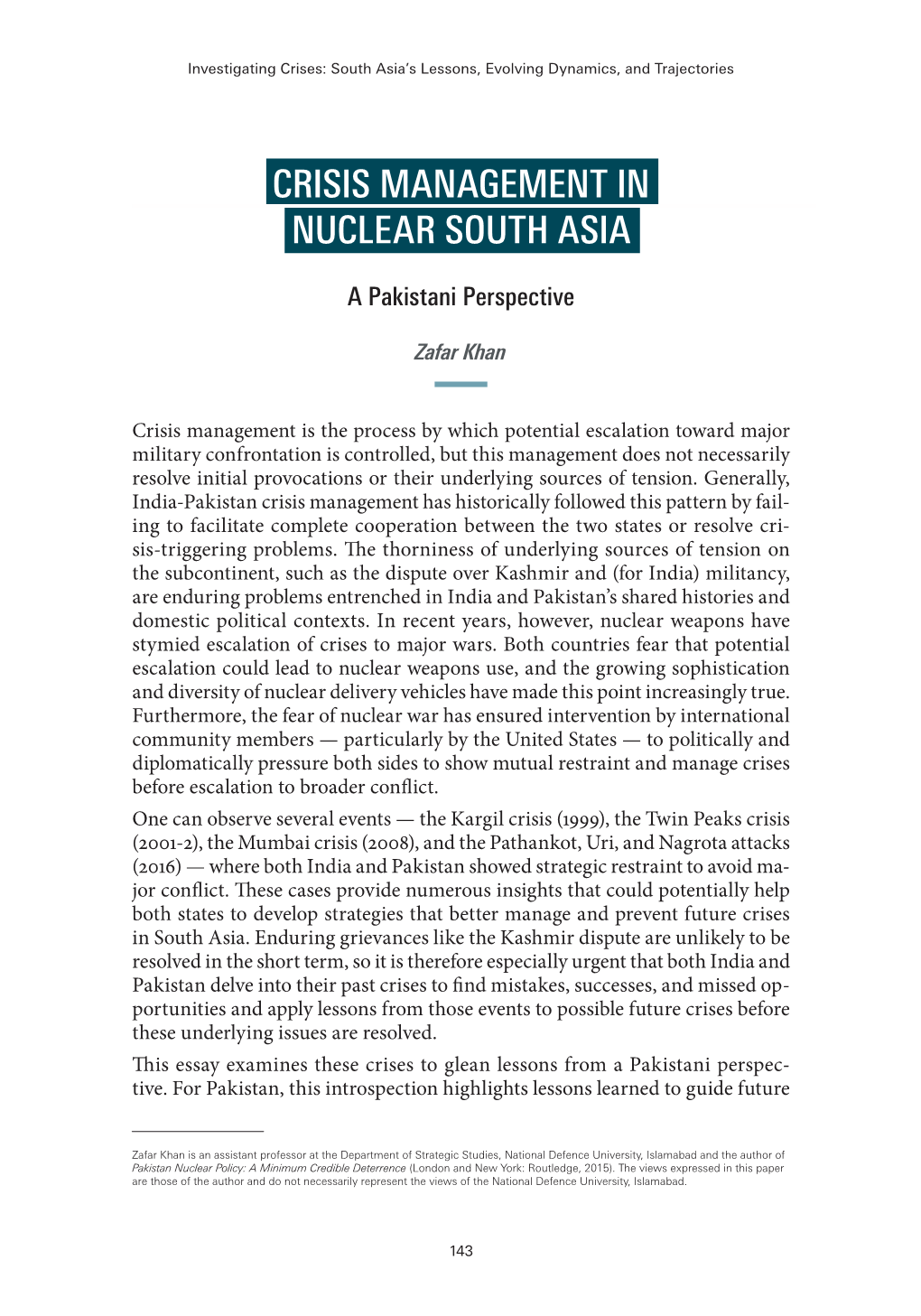 Crisis Management in Nuclear South Asia