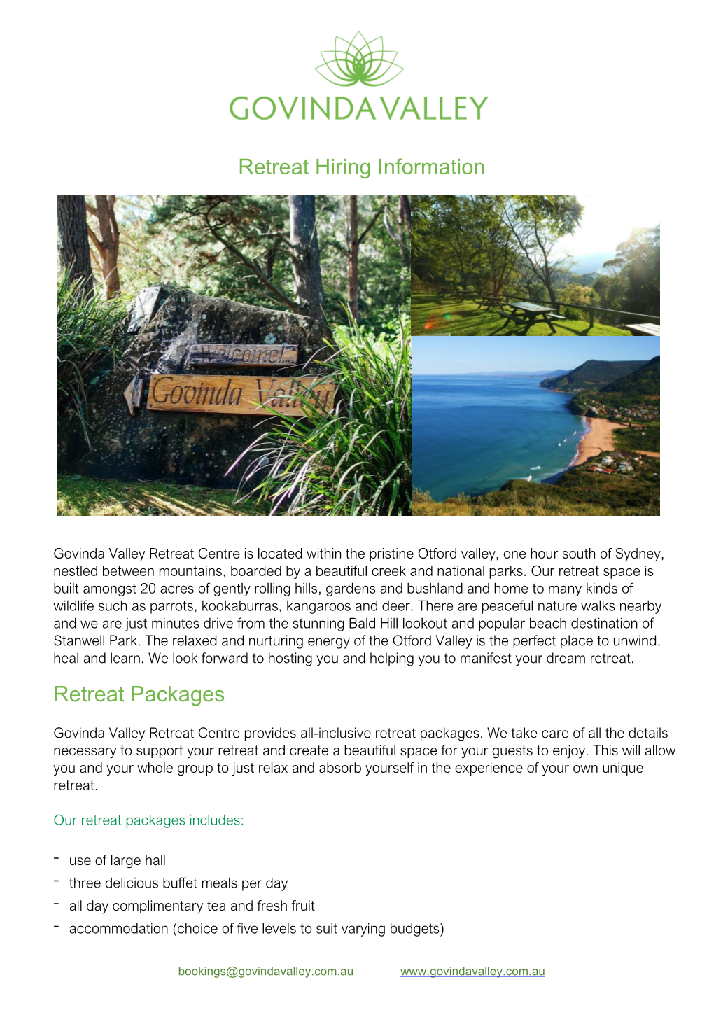 Retreat Hiring Information Retreat Packages