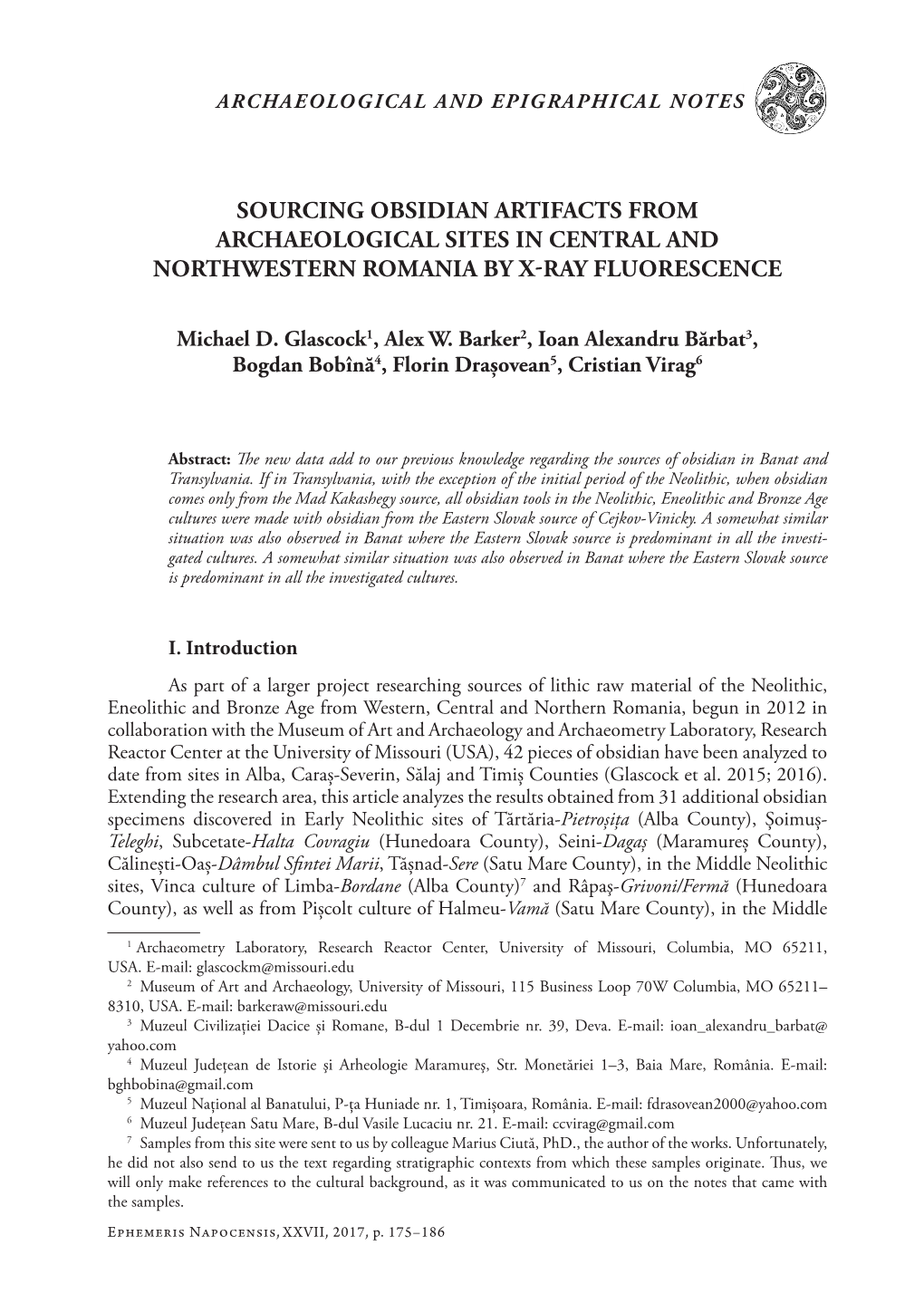 Sourcing Obsidian Artifacts from Archaeological Sites in Central and Northwestern Romania by X-Ray Fluorescence