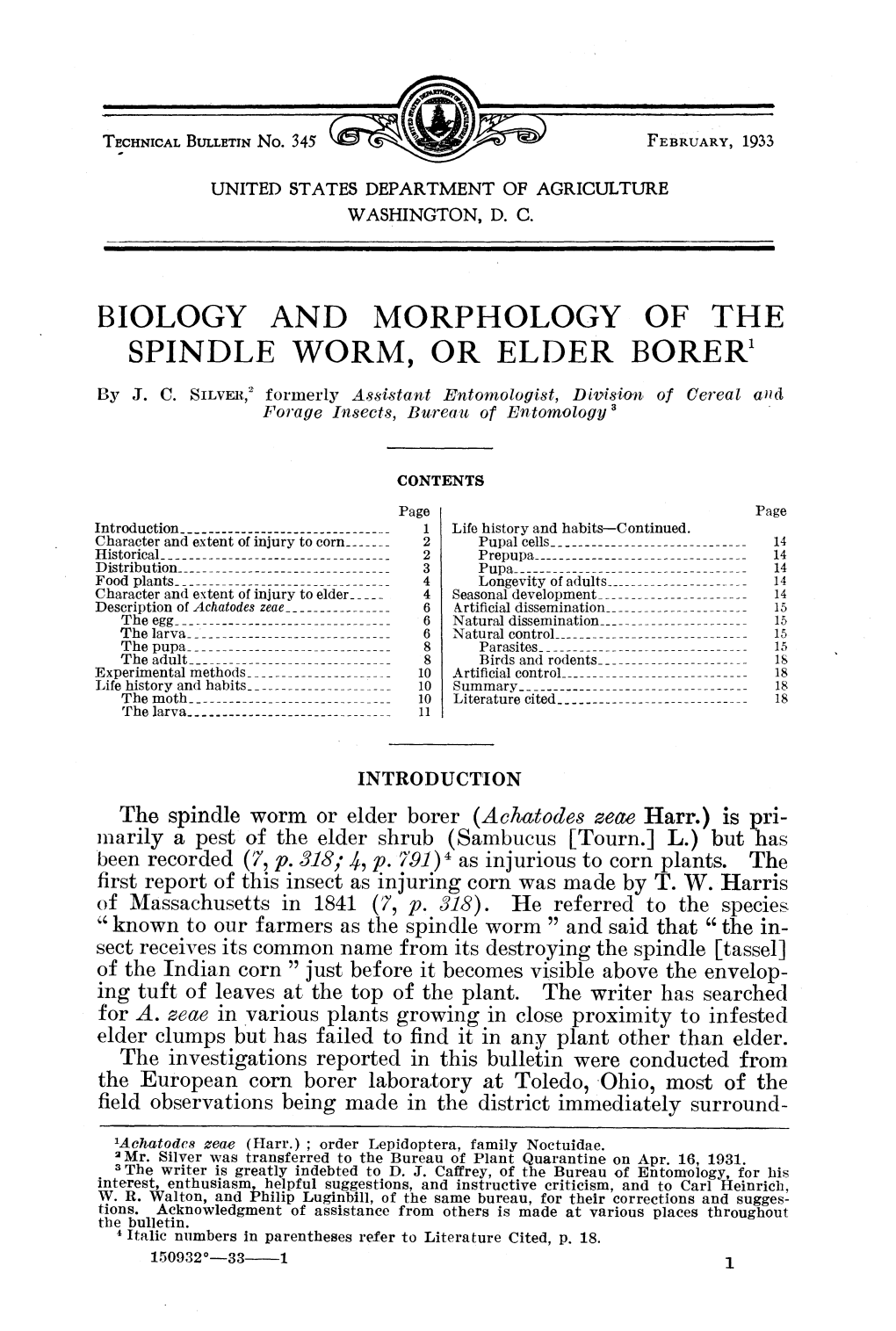 BIOLOGY and MORPHOLOGY of the SPINDLE WORM, OR ELDER BORERS by J