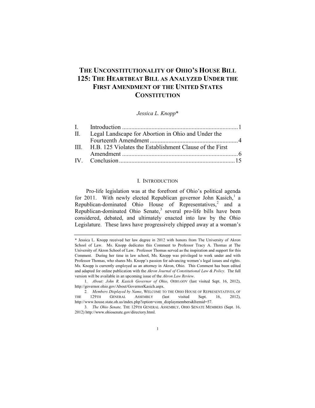 The Heartbeat Bill As Analyzed Under the First Amendment of the United States Constitution