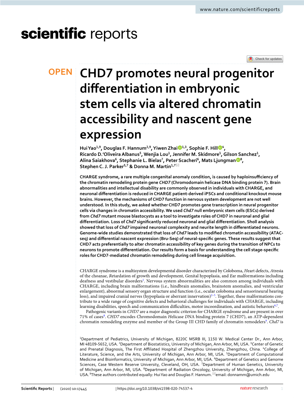 CHD7 Promotes Neural Progenitor Differentiation in Embryonic Stem