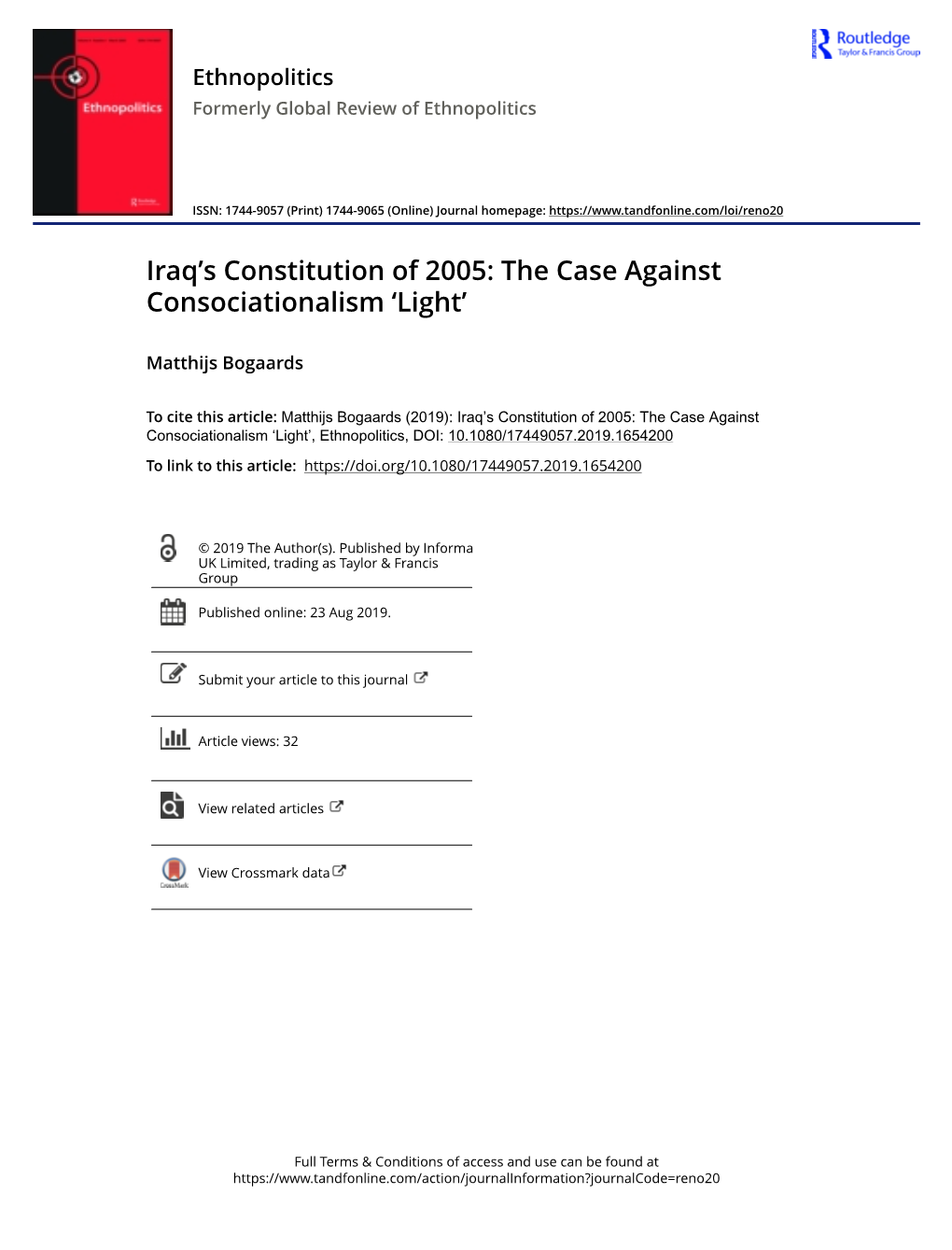 Iraq's Constitution of 2005: the Case Against Consociationalism 'Light'