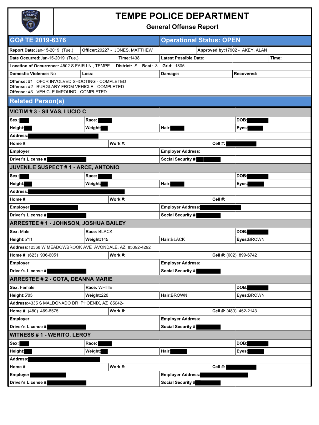 TEMPE POLICE DEPARTMENT General Offense Report