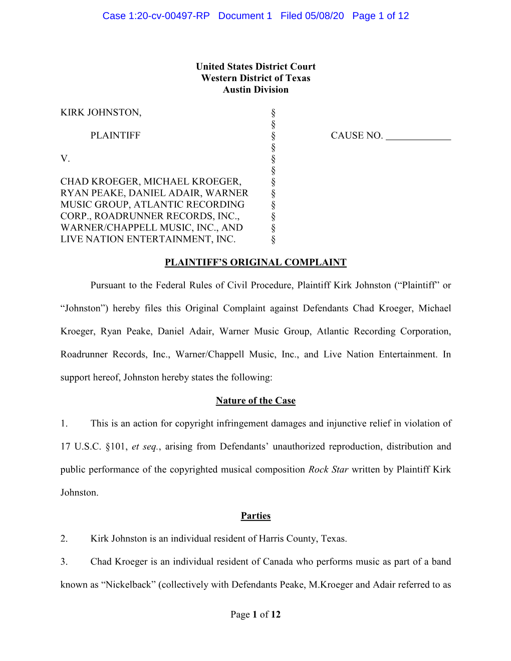 Page 1 of 12 United States District Court Western District of Texas