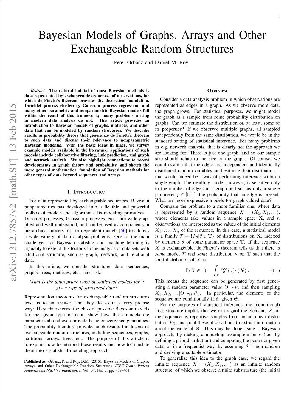 Bayesian Models of Graphs, Arrays and Other Exchangeable Random Structures Peter Orbanz and Daniel M